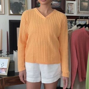 Orange V-Neck Chunky Knit Sweater